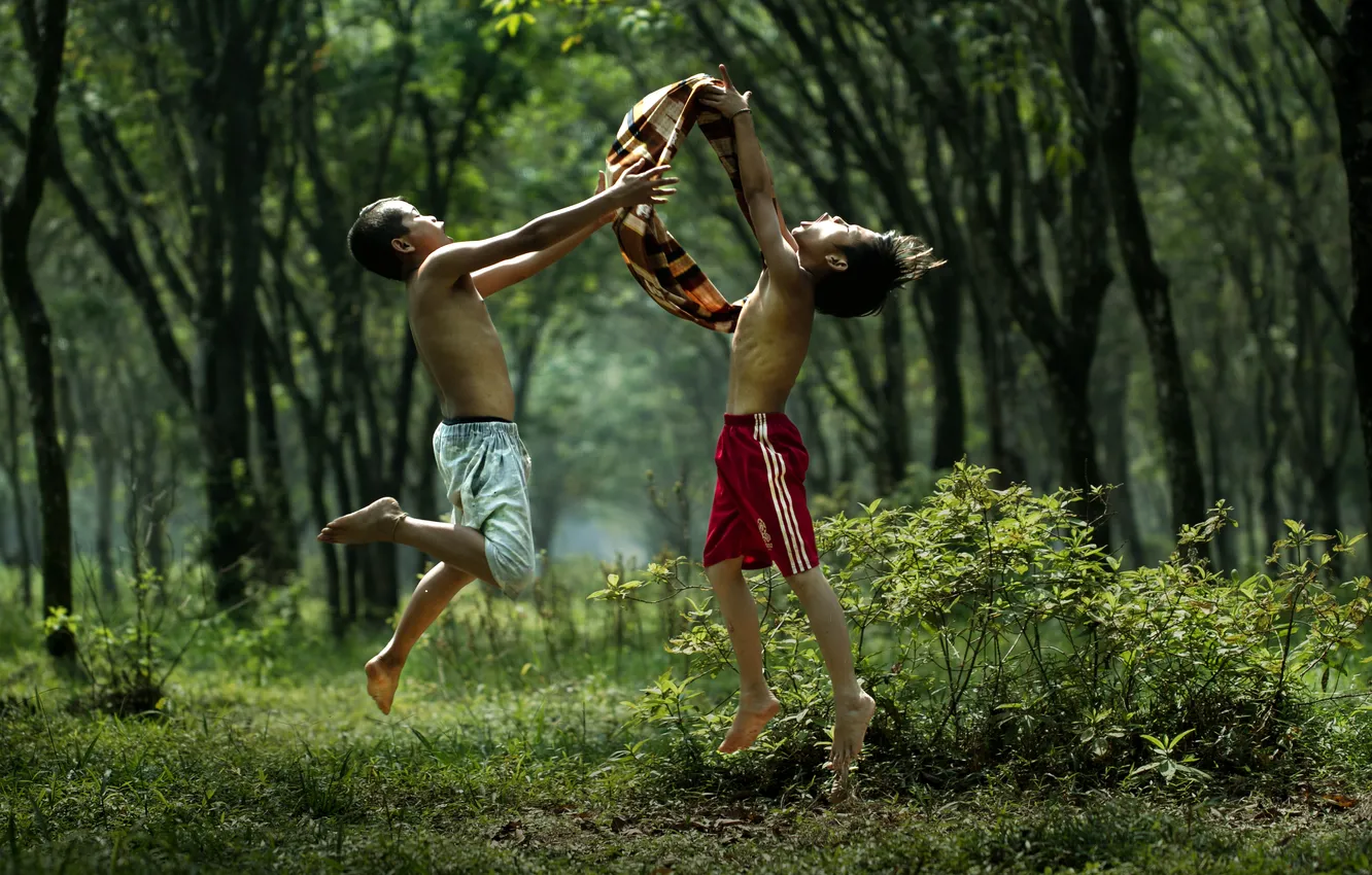 Photo wallpaper girls, nature, children, Boys