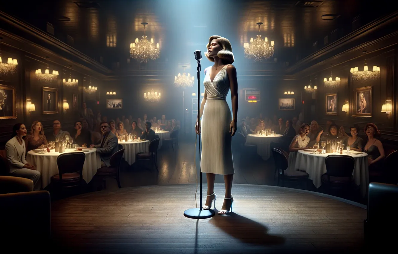 Photo wallpaper blonde, microphone, singer