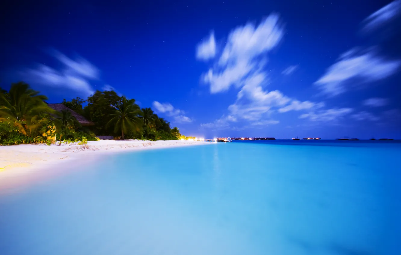 Photo wallpaper sea, beach, the sky, water, clouds, tropics, The Maldives