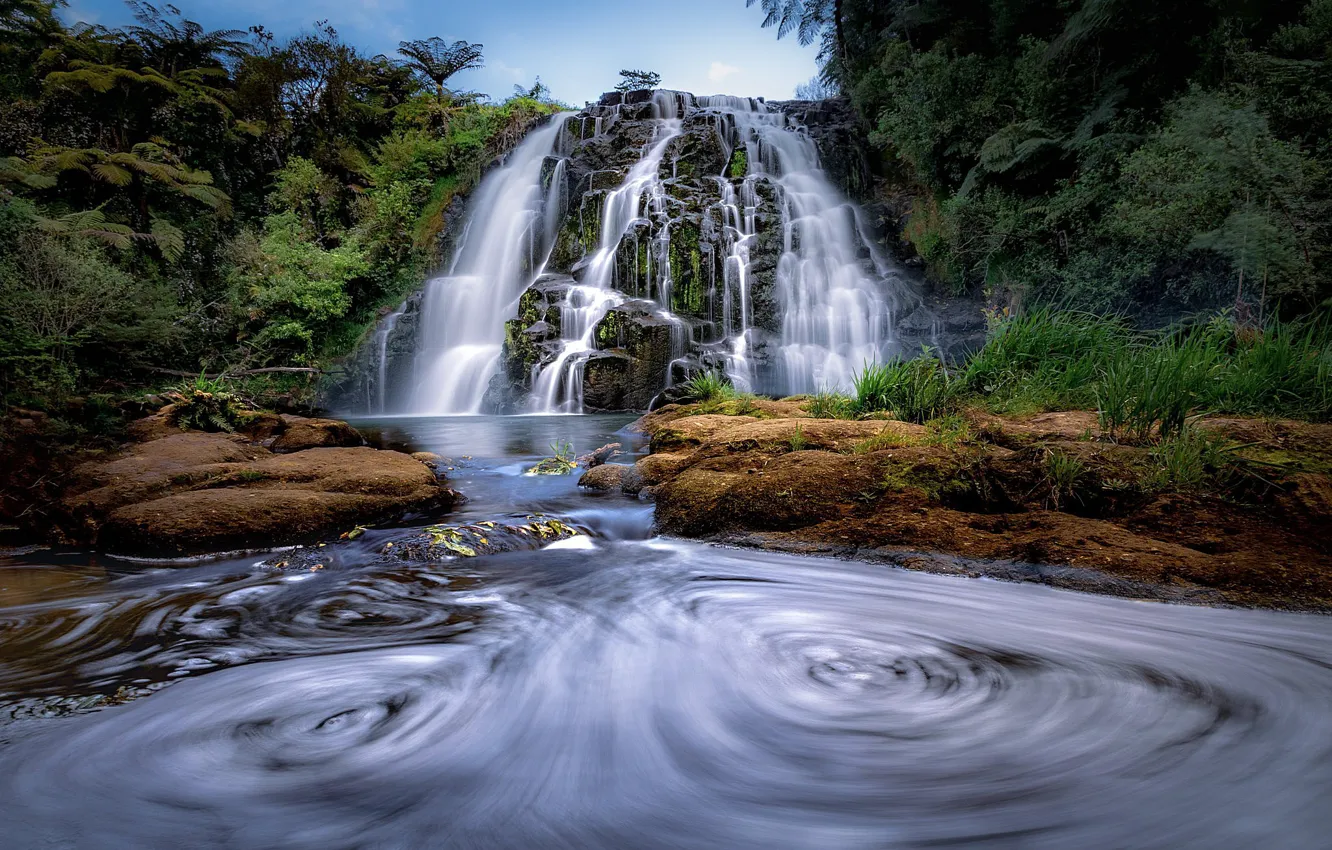Photo wallpaper waterfall, New Zealand, river, Waikato