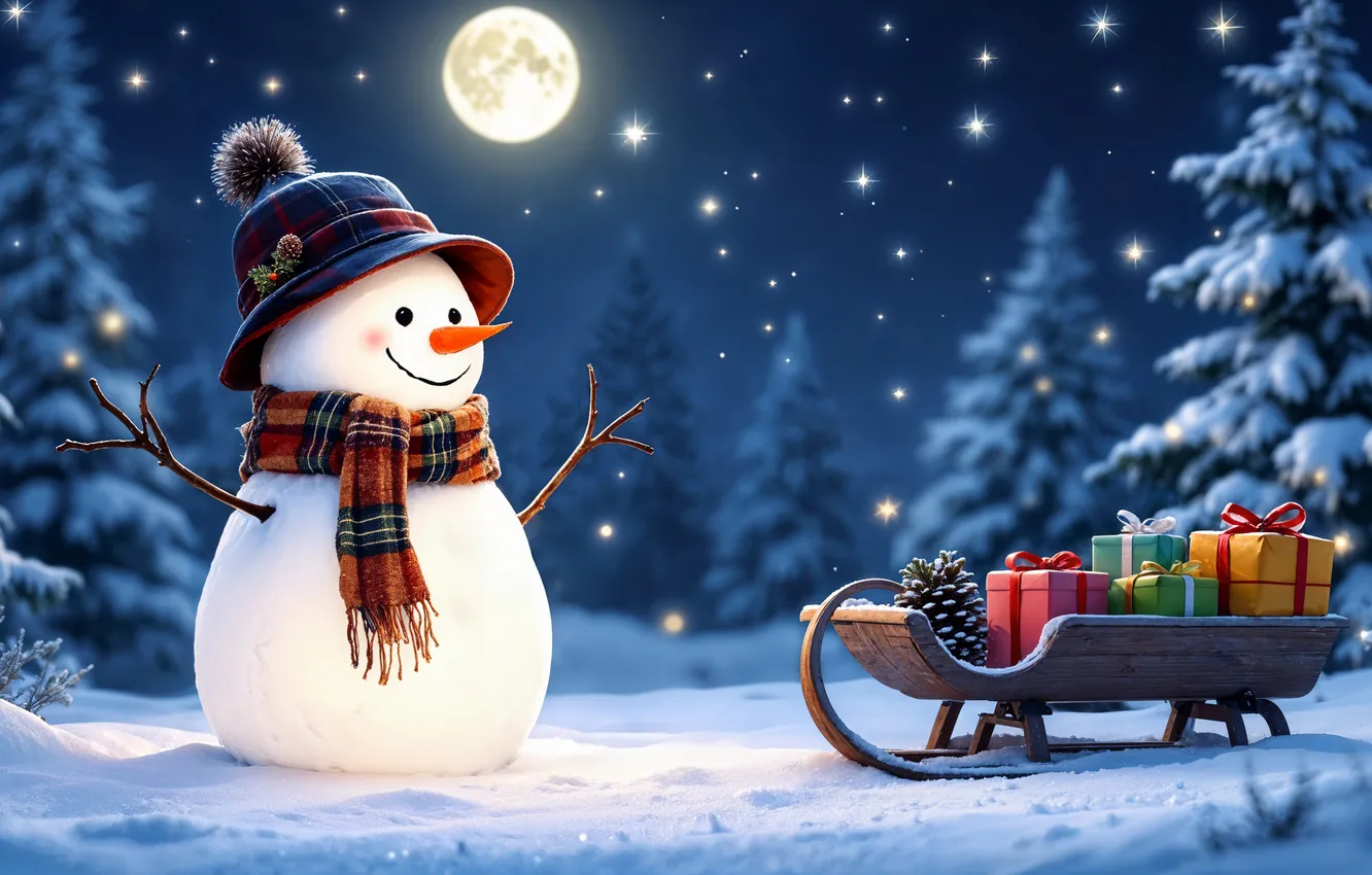 Photo wallpaper winter, snow, decoration, new year, Christmas, snowman, Christmas, winter