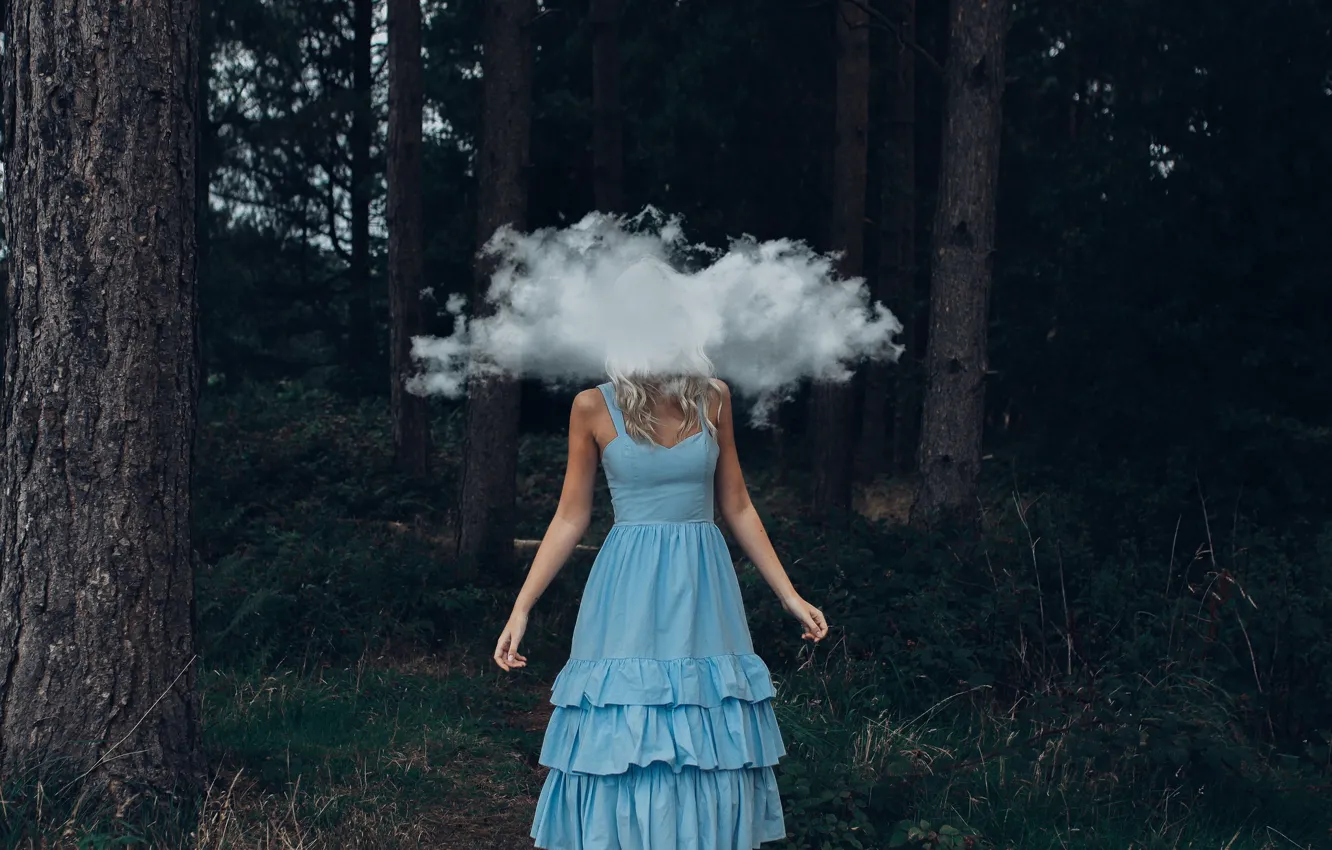 Photo wallpaper forest, girl, cloud, dress, Bird Man