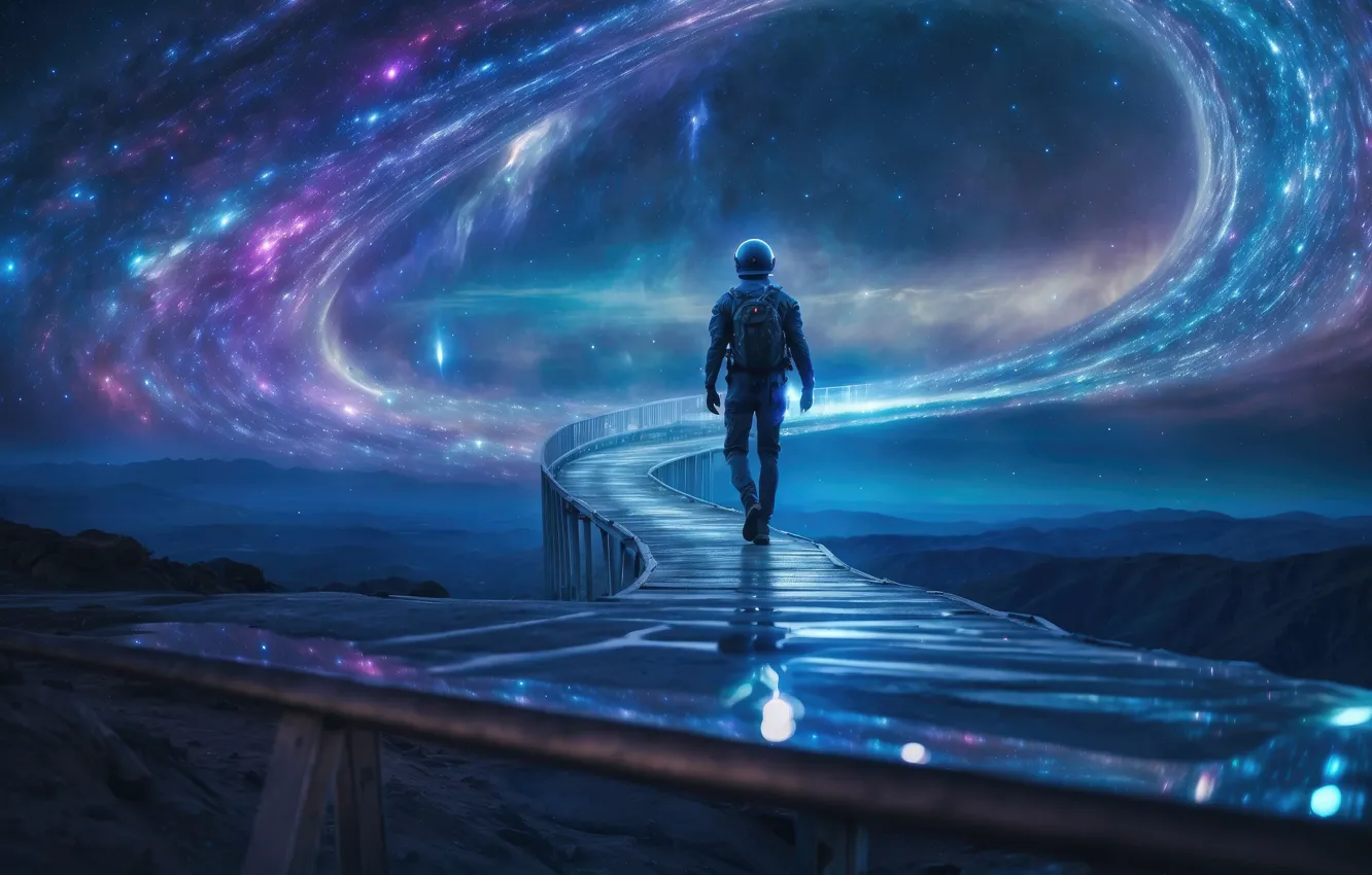 Photo wallpaper space, stars, night, bridge, the universe, galaxy, space, universe