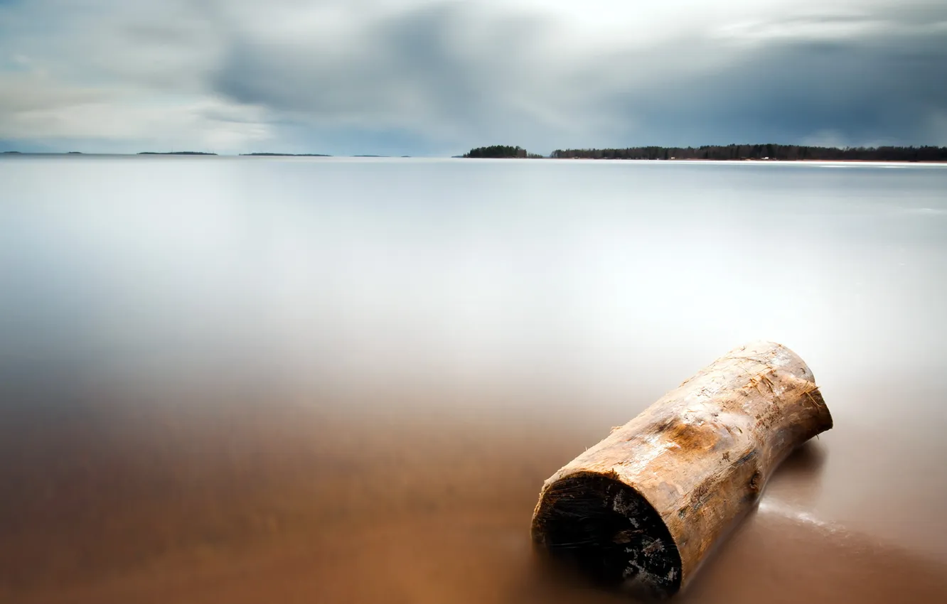 Photo wallpaper sea, the sky, landscape, log