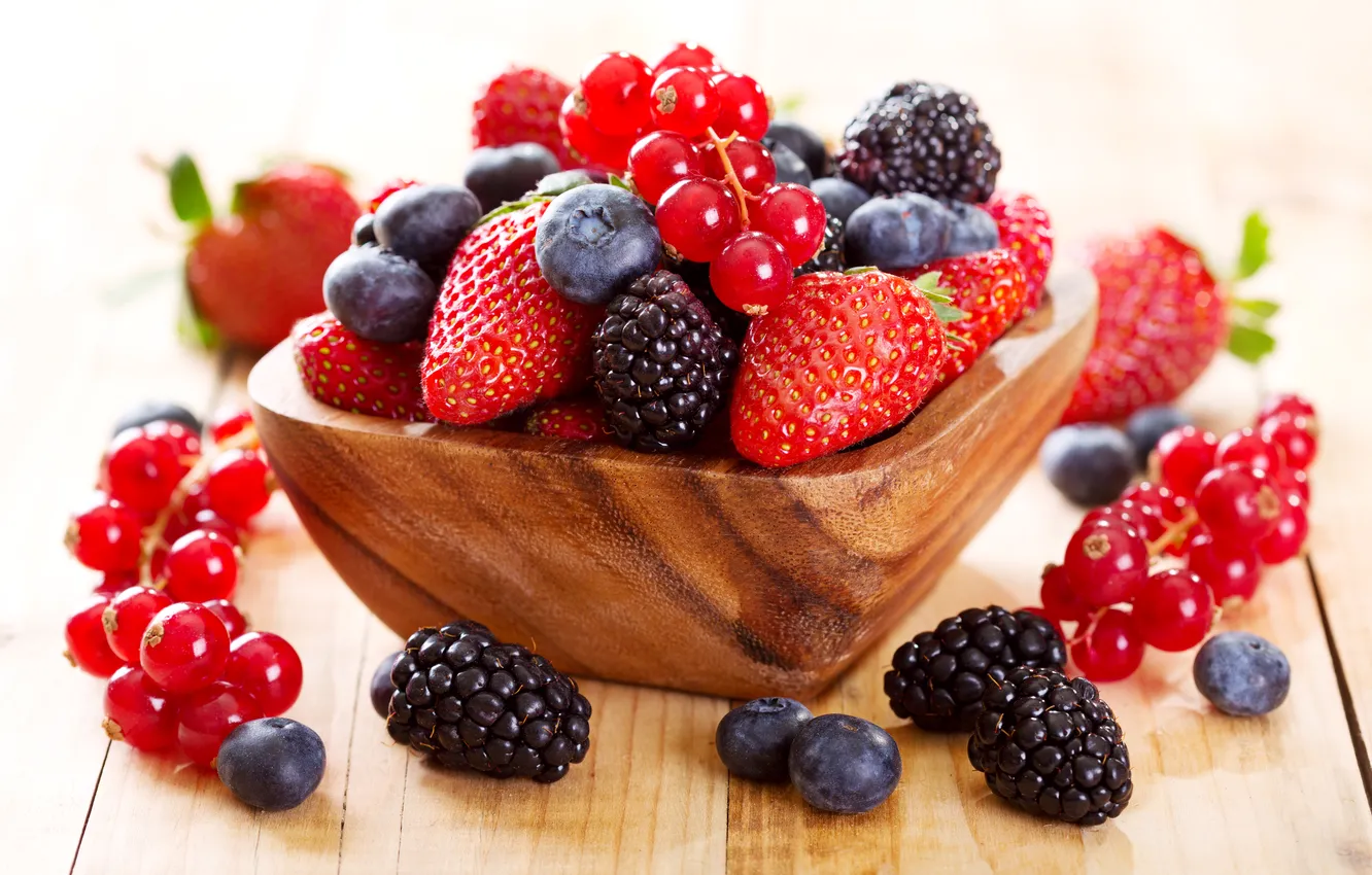 Photo wallpaper berries, strawberry, Cup, fresh, currants, BlackBerry, blueberries, berries