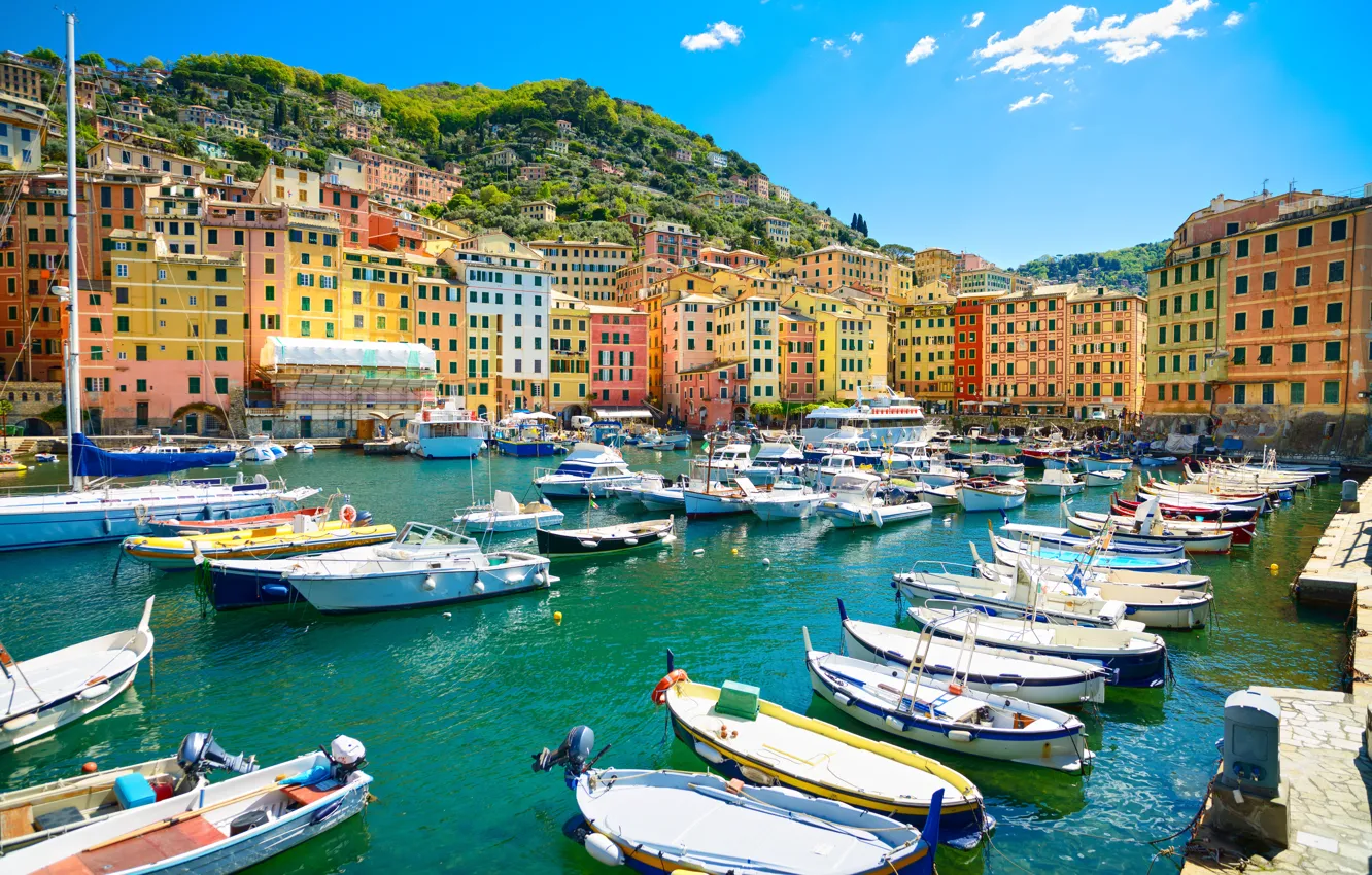 Photo wallpaper sea, beach, shore, boat, Italy, Italy, travel, Camogli