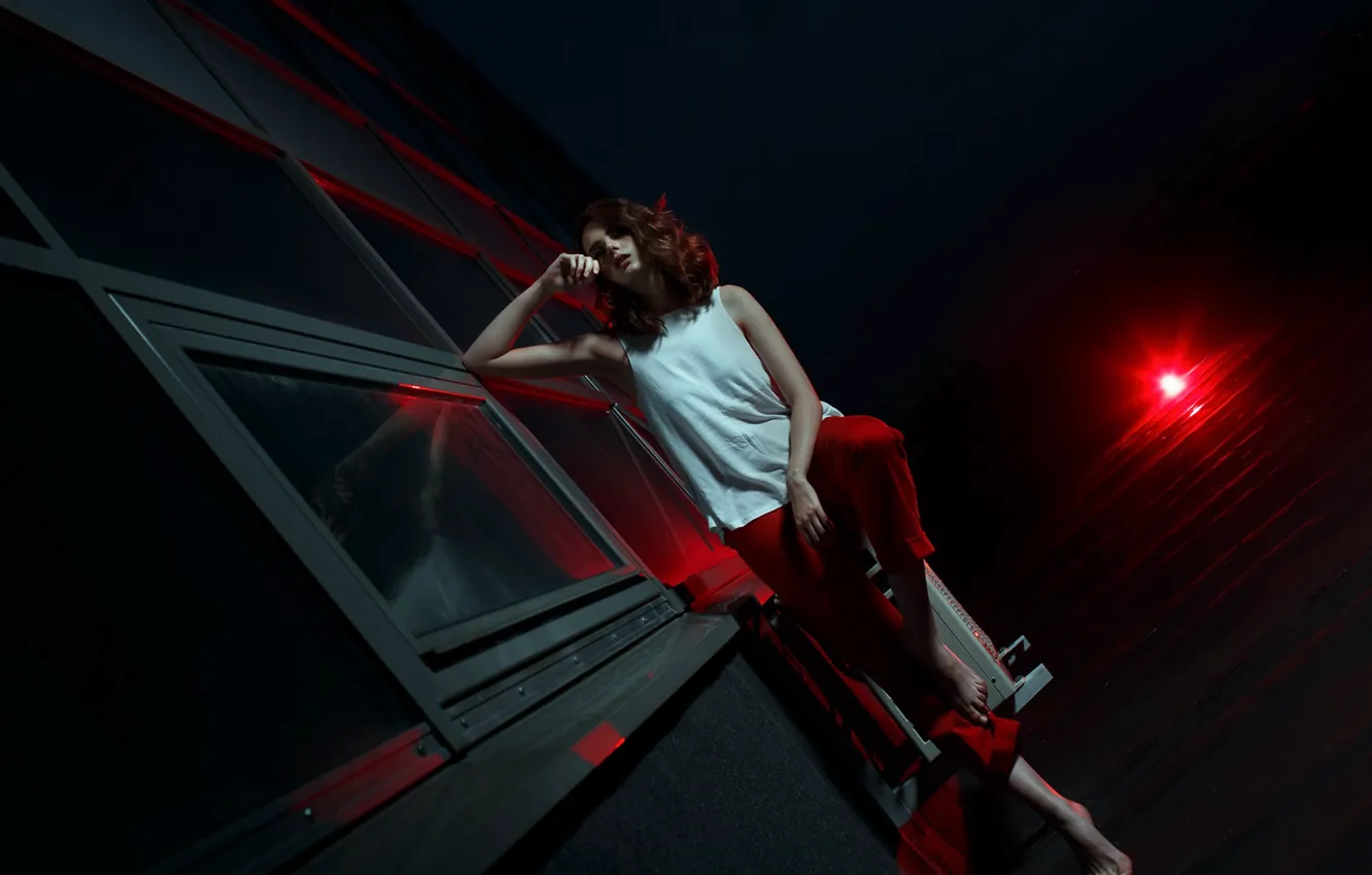 Photo wallpaper girl, night, lights