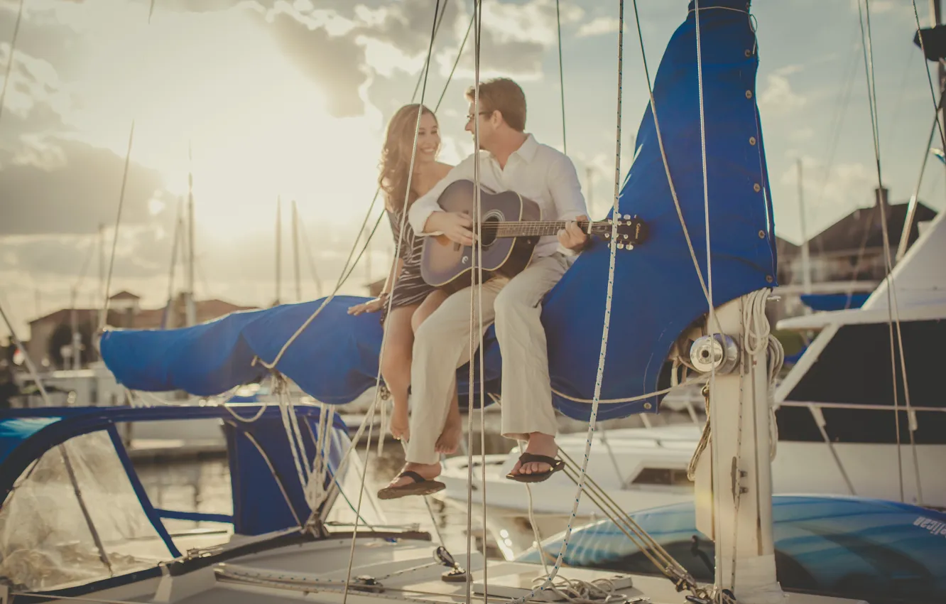 Photo wallpaper guitar, yacht, pair, two