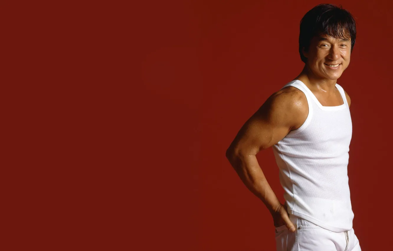 Photo wallpaper actor, male, red background, Director, martial arts, producer, Jackie Chan, stuntman