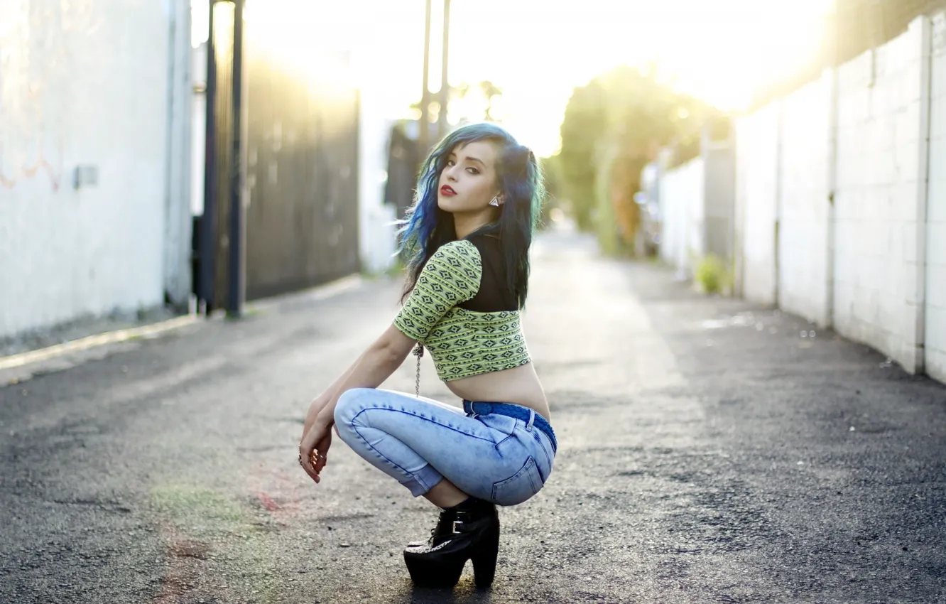 Photo wallpaper street, jeans, hairstyle, sexy