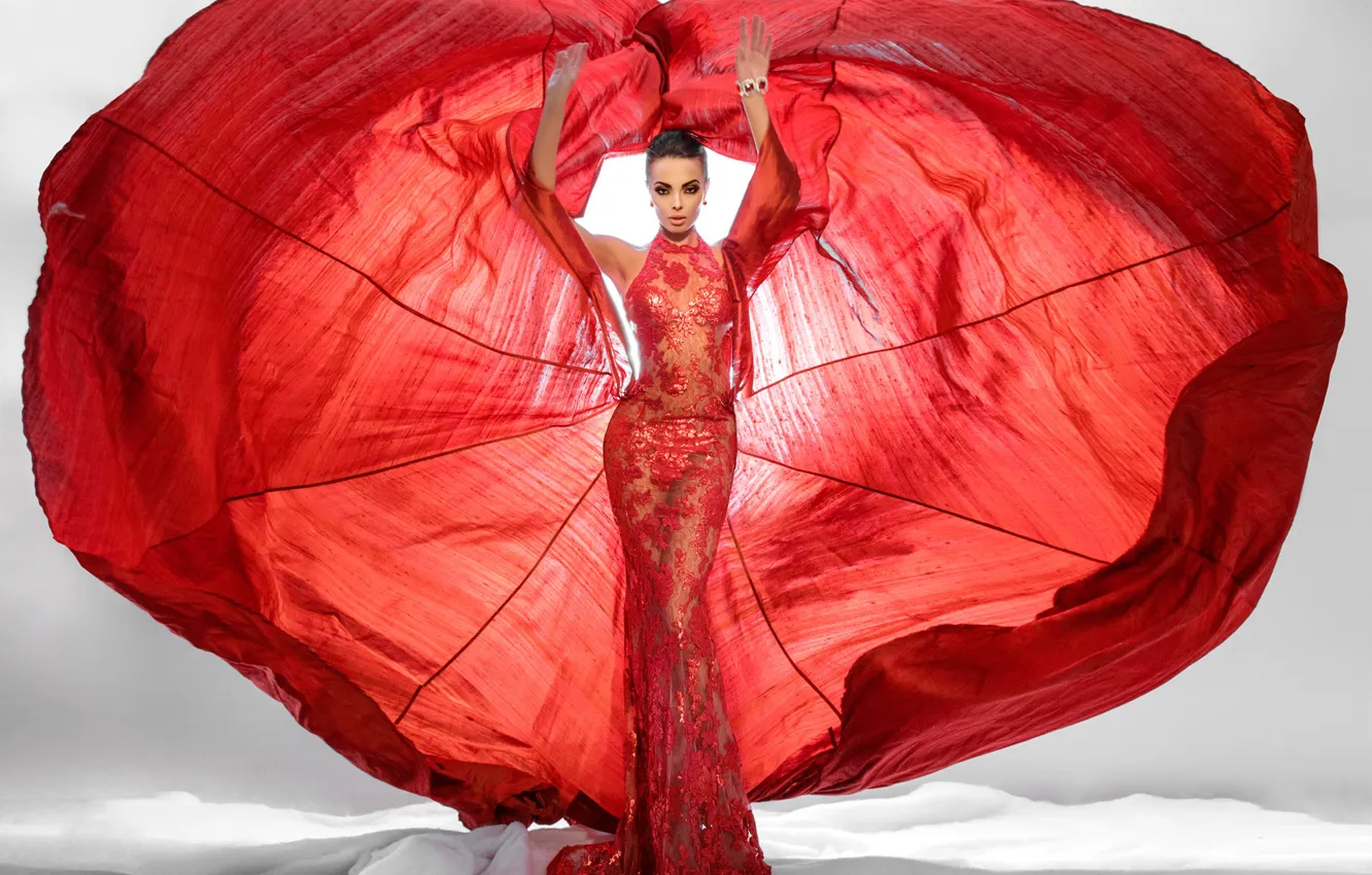 Photo wallpaper red, fashion, dress, woman