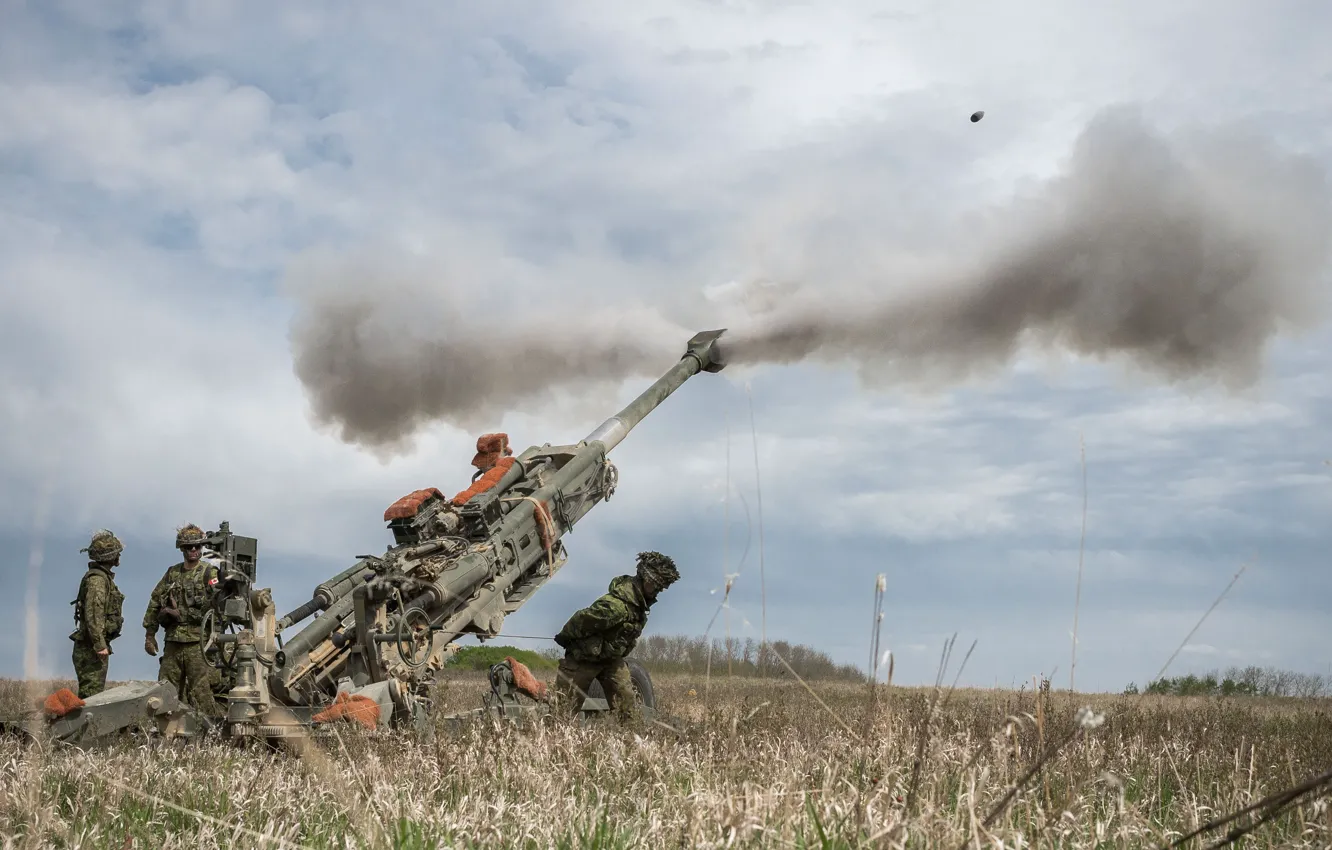 Photo wallpaper weapons, army, shot, howitzer