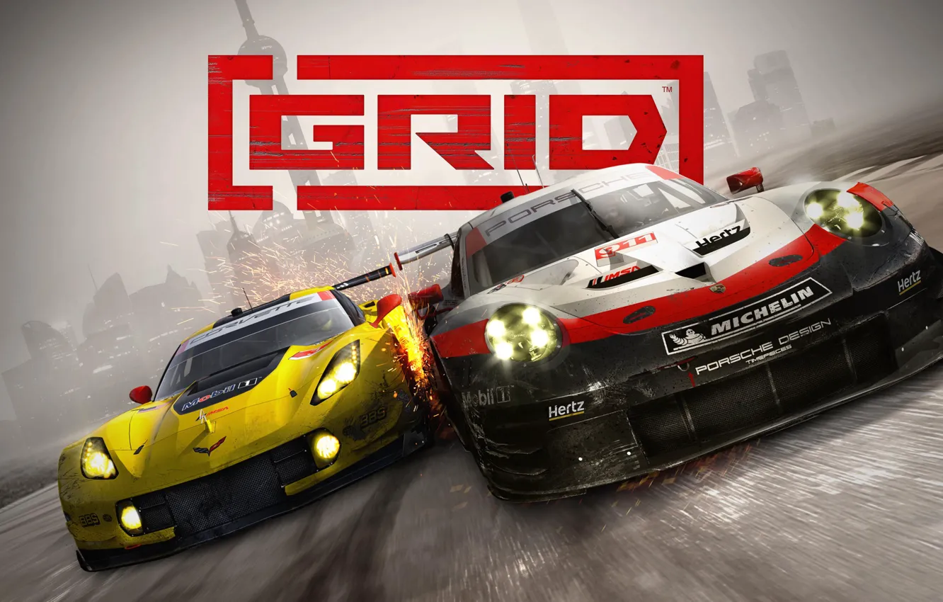 Photo wallpaper 911, Porsche, Corvette, Chevrolet, grid, RSR, Codemasters, 2019