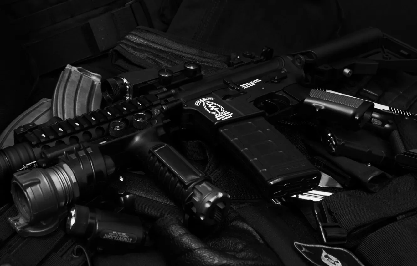 Photo wallpaper gun, white, black