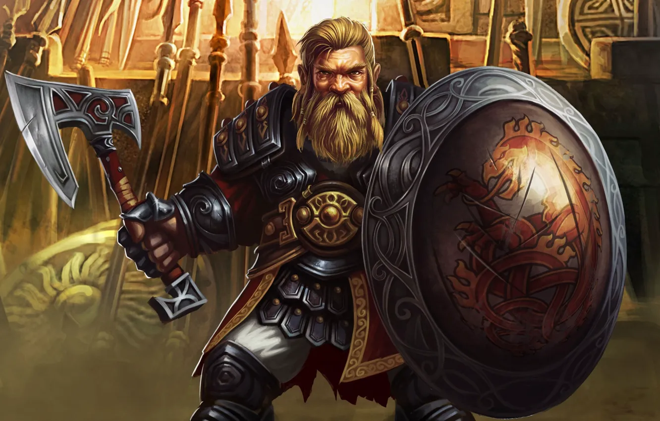 Photo wallpaper axe, fantasy, game, soldier, man, dragon, MMORPG, viking