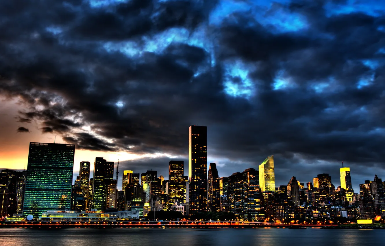 Photo wallpaper clouds, skyscrapers, new York