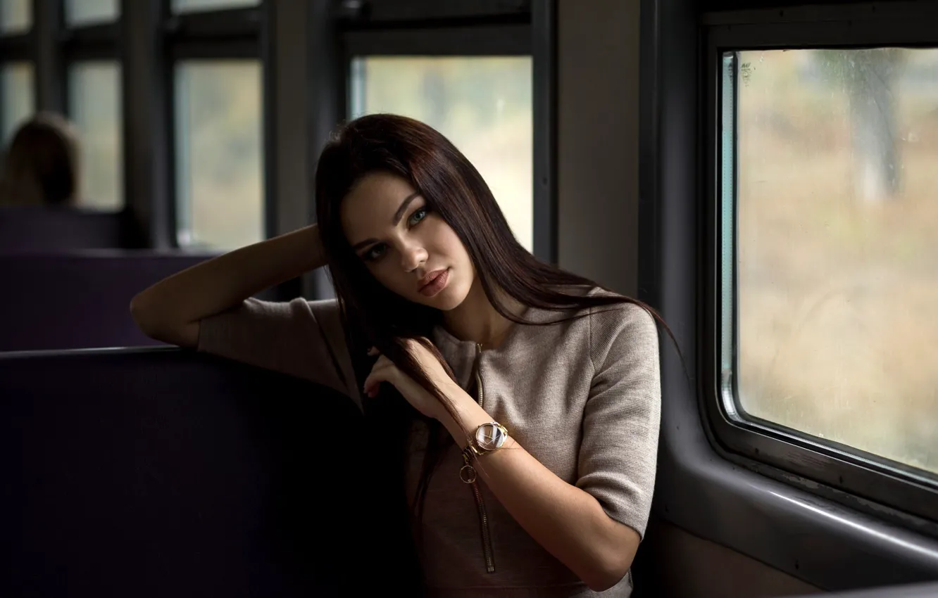 Photo wallpaper look, pose, model, portrait, makeup, train, hairstyle, brown hair