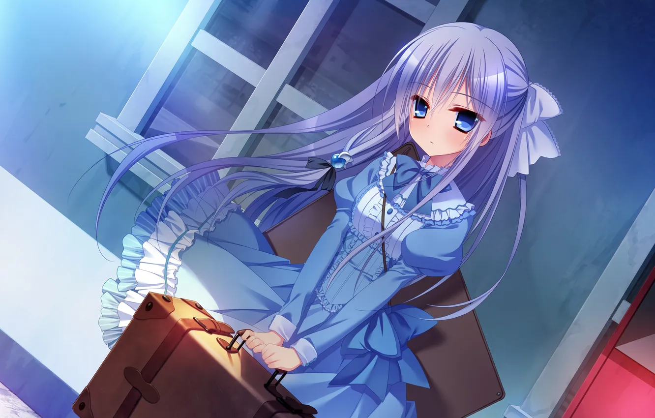 Photo wallpaper look, girl, suitcase, art, Innocent Girl, Nanaca Mai, ayashiro kagari