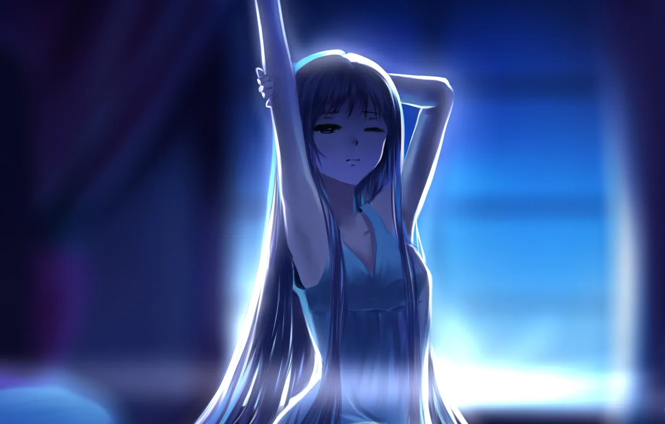 Photo wallpaper girl, light, night, darkness, anime, art, Red flowers