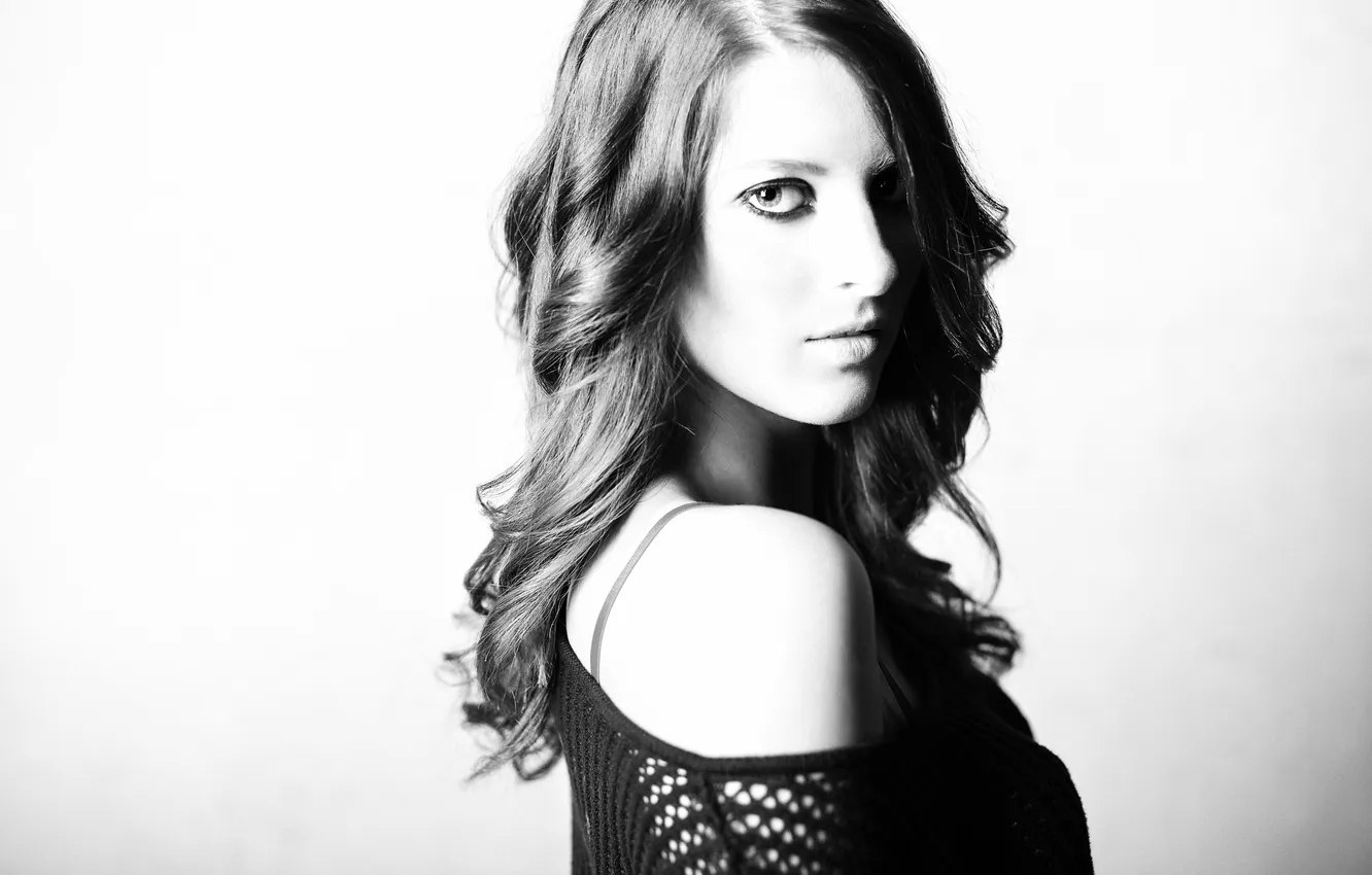 Photo wallpaper white, girl, shoulders, black