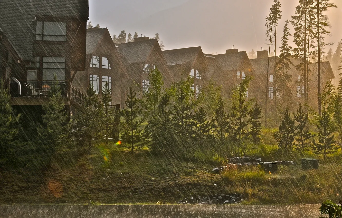 Photo wallpaper the city, rain, home