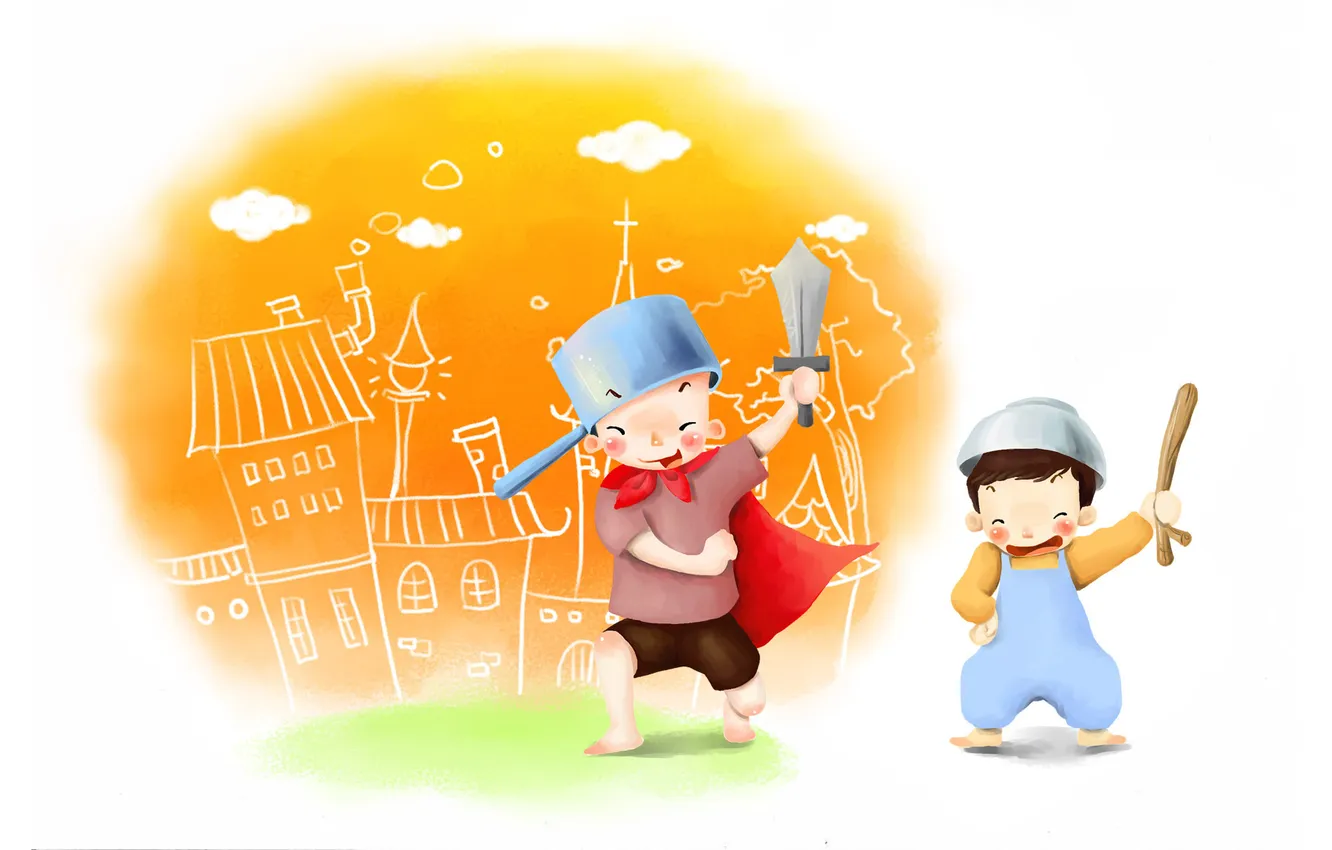 Photo wallpaper joy, childhood, toy, the game, figure, sword, boy, baby