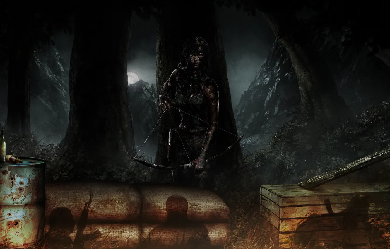 Photo wallpaper girl, shadow, Tomb Raider, barrel, bag