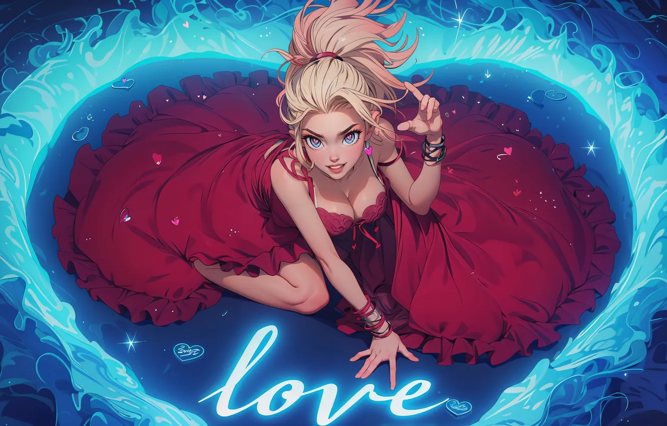 Photo wallpaper look, girl, love, hearts