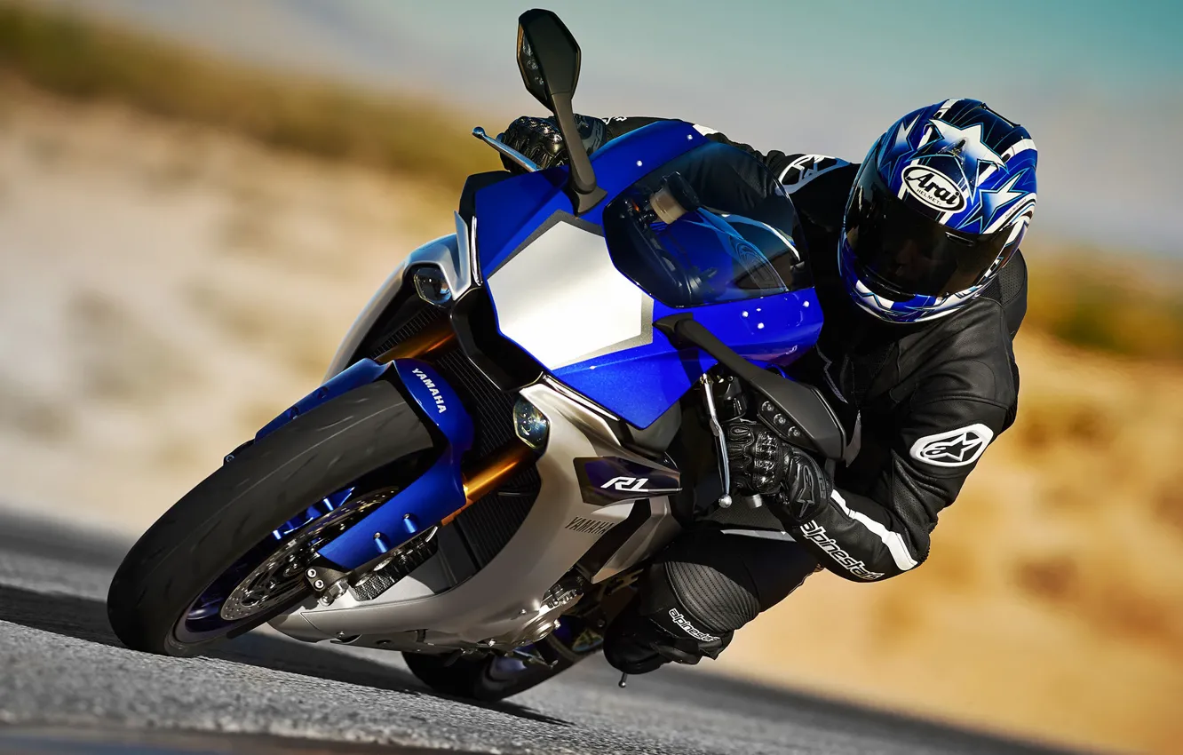 Photo wallpaper blue, Racer, Superbike, Yamaha YZF-R1