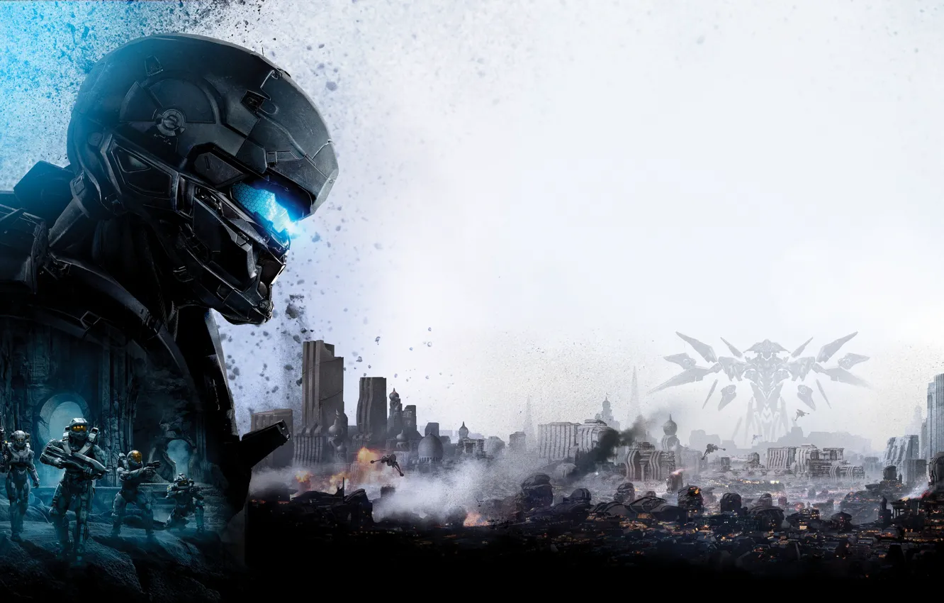Photo wallpaper the city, the game, art, soldiers, Halo 5: Guardians