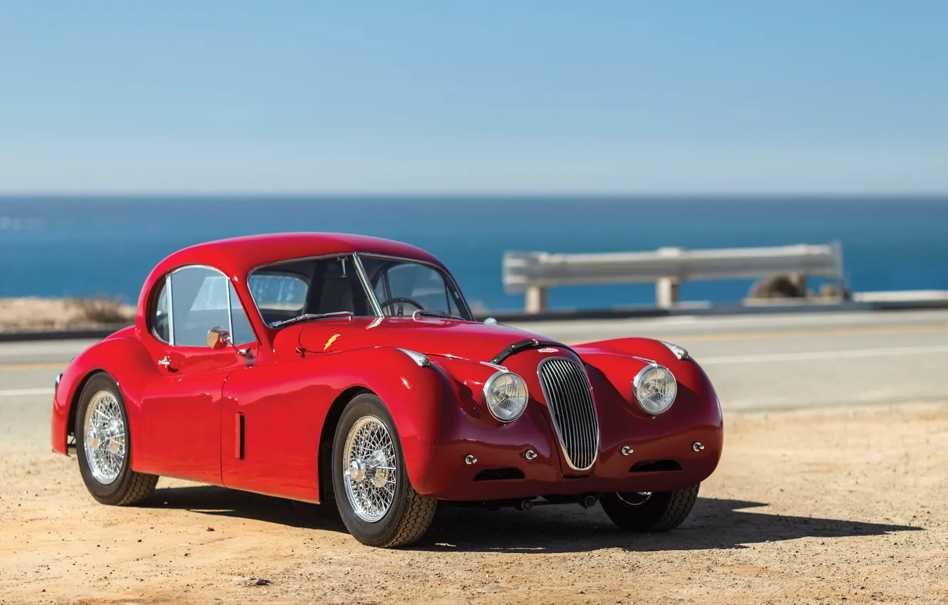 Photo wallpaper sea, red, Jaguar, red, British, Coupe, Sportcar