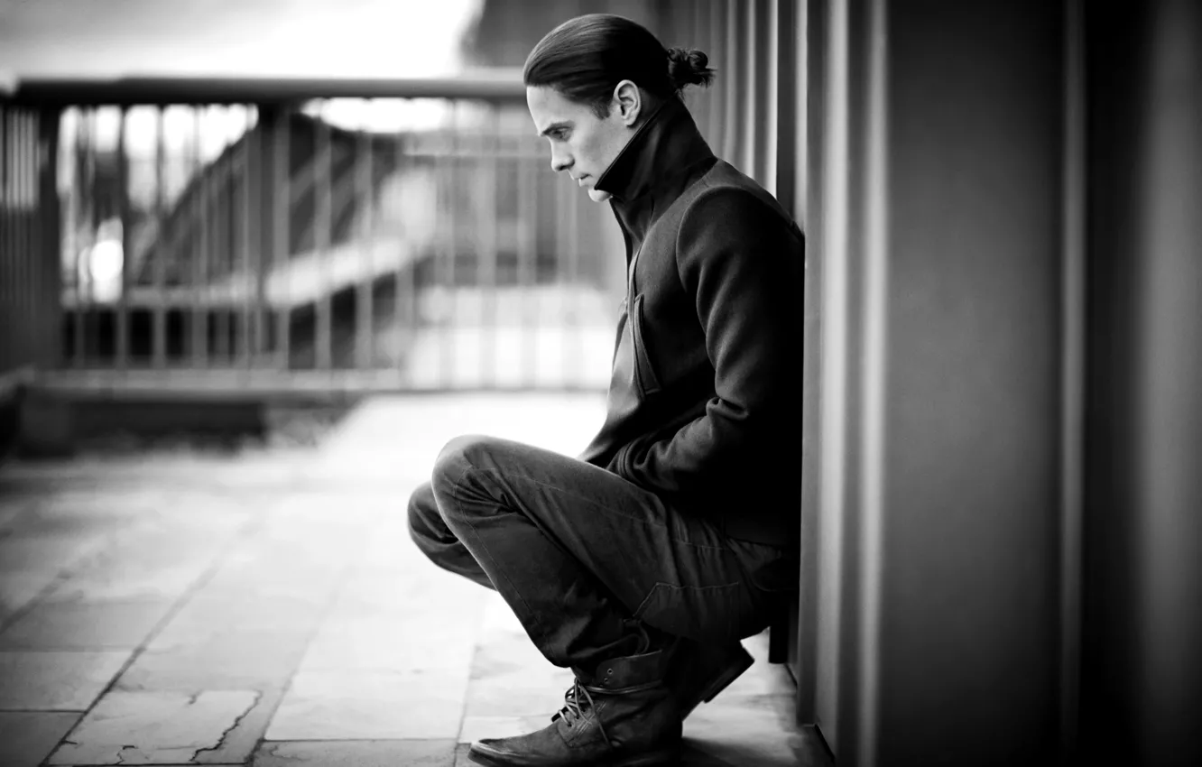 Photo wallpaper look, actor, black and white, male, musician, Jared Leto, 30 Seconds to Mars, Jared Leto