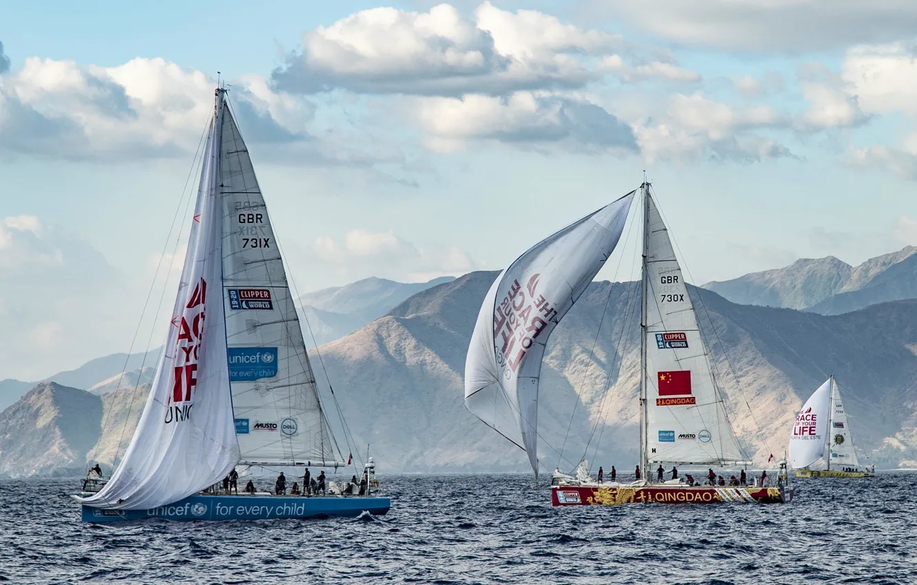 Photo wallpaper sea, coast, sport, sails, team, sailing, sports boats, racing boats