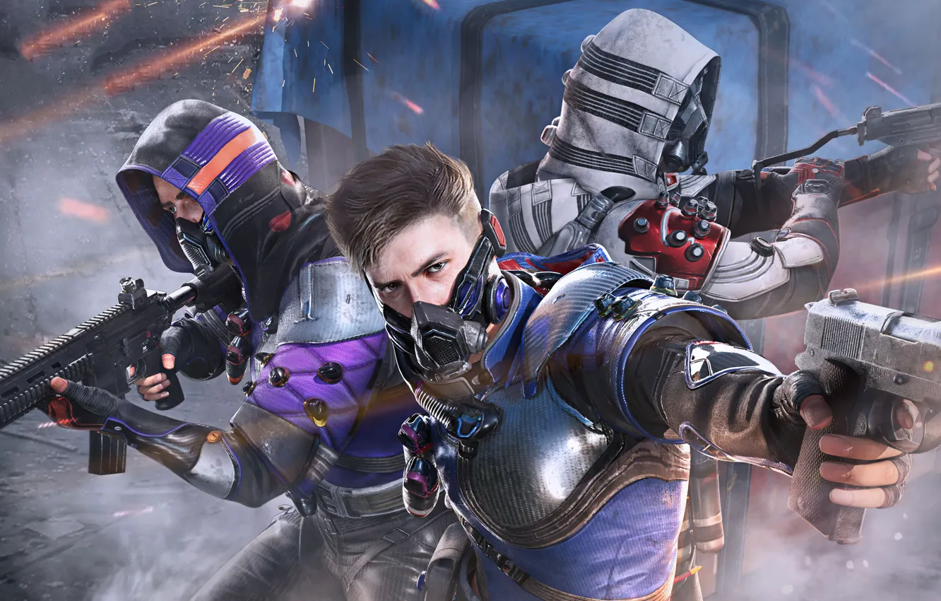 Photo wallpaper weapons, mask, soldiers, guy, trio, PlayerUnknown's Battlegrounds