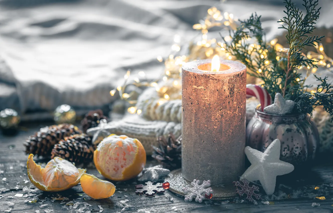 Photo wallpaper stars, light, snowflakes, branches, comfort, holiday, Board, new year