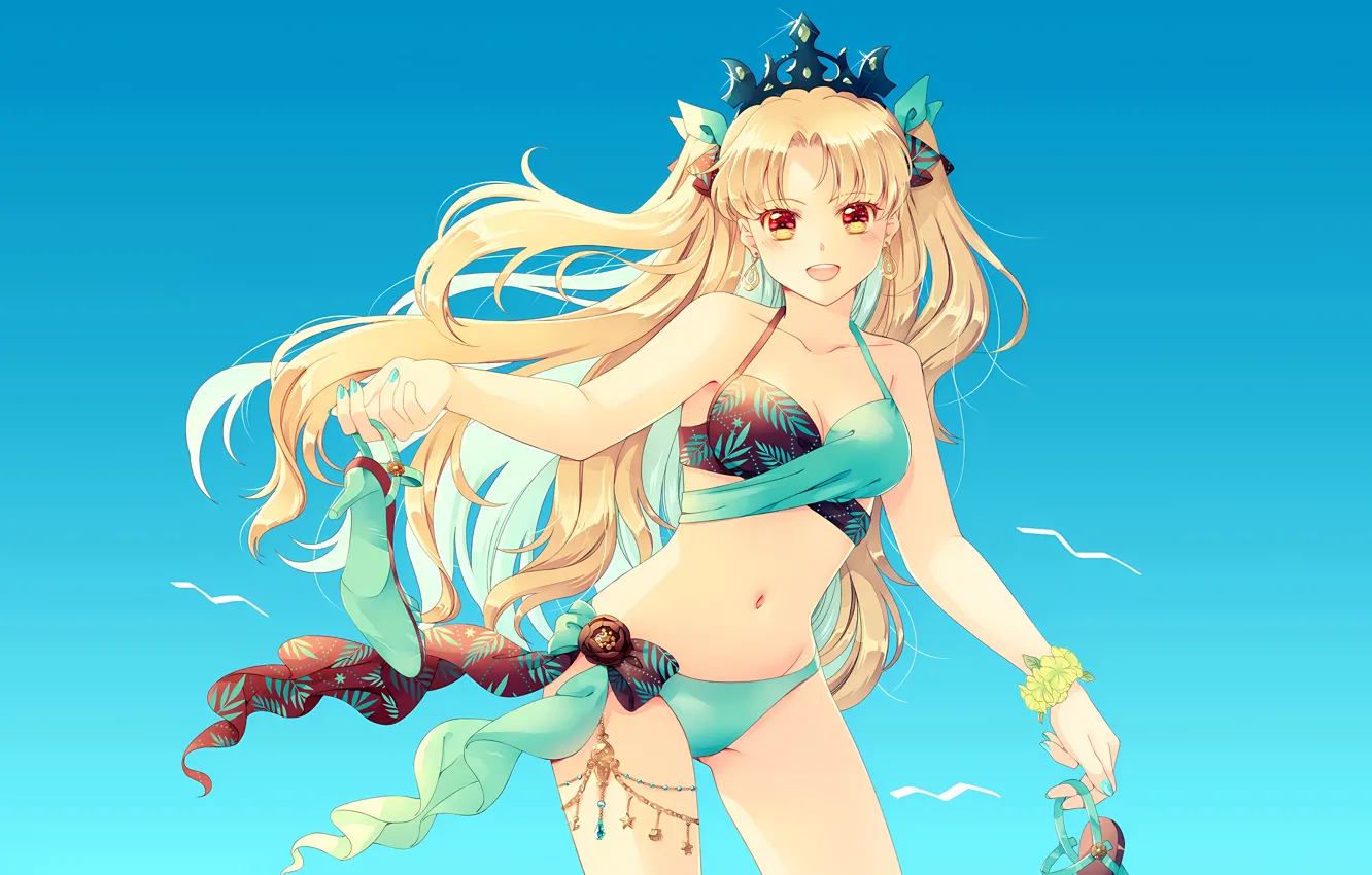 Photo wallpaper girl, sexy, cleavage, long hair, boobs, anime, beautiful, twintails