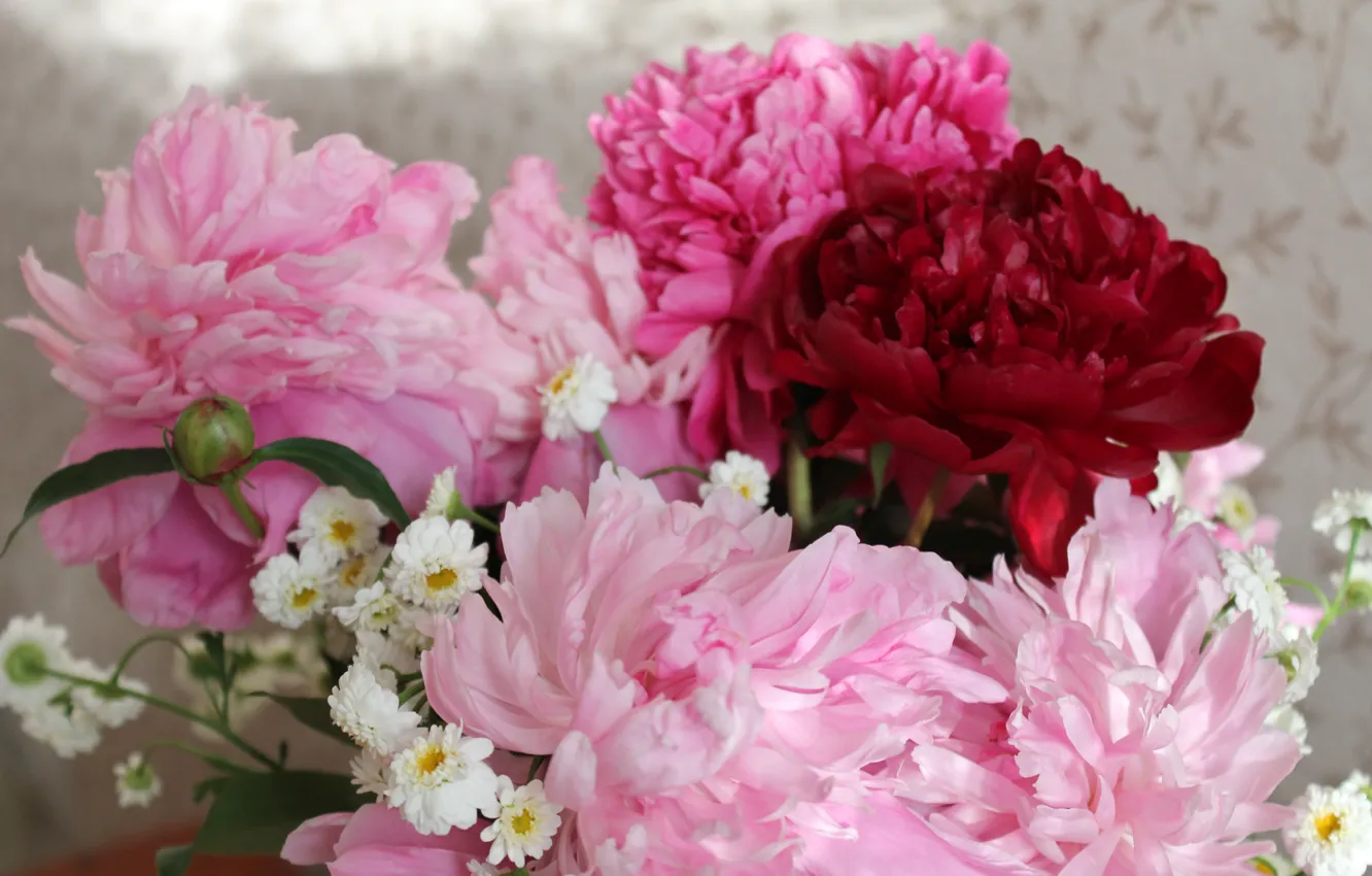 Photo wallpaper flowers, bouquet, spring, pink flowers, peonies