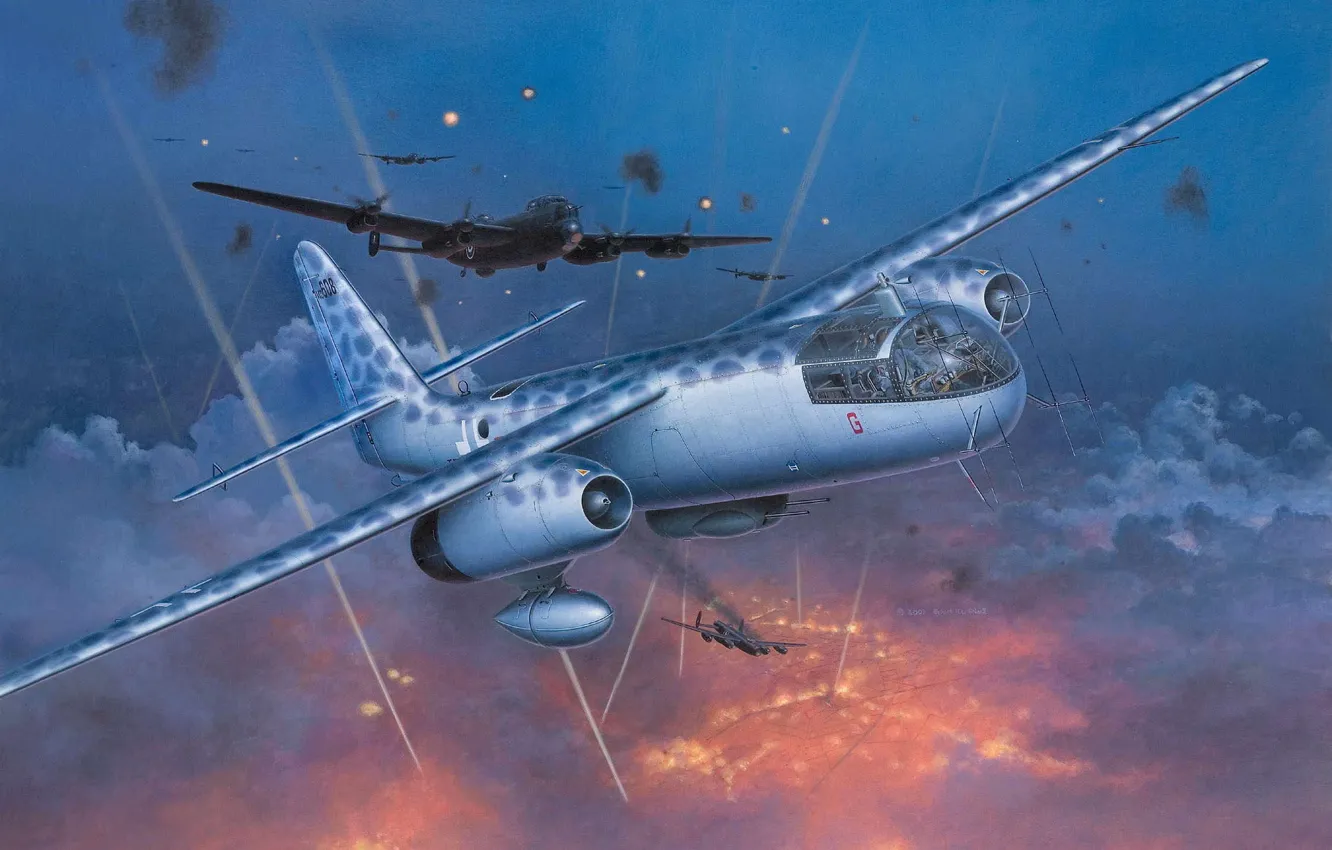 Photo wallpaper aircraft, war, airplane, aviation, ww2, dogfight, lancaster, night fighter