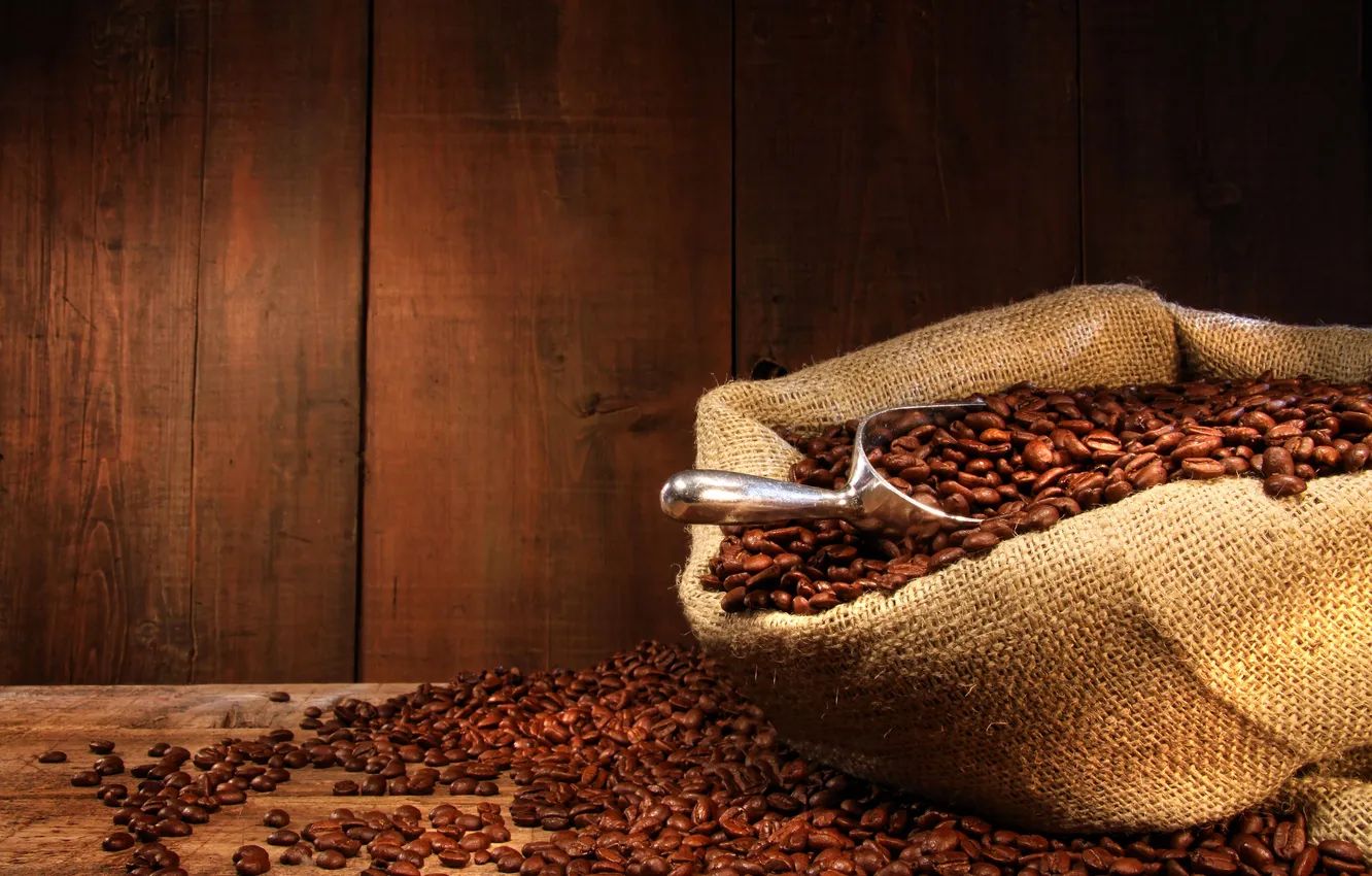 Photo wallpaper coffee, grain, Coffee, coffee, blade, pouch, scoop, coffee beans