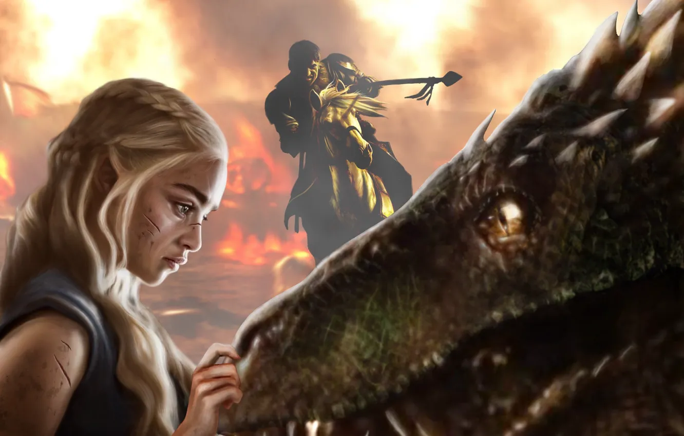 Photo wallpaper girl, dragon, man, Game of Thrones