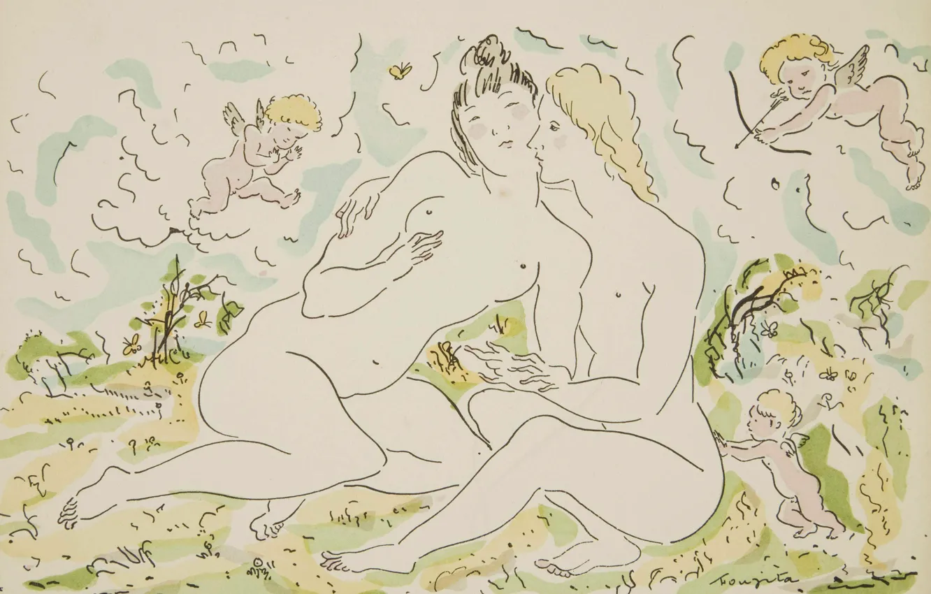 Photo wallpaper 1927, engraving, Tsuguharu, Fujita, Jacques Offenbach, Frontispiece, Entertainment Eros, Love poems