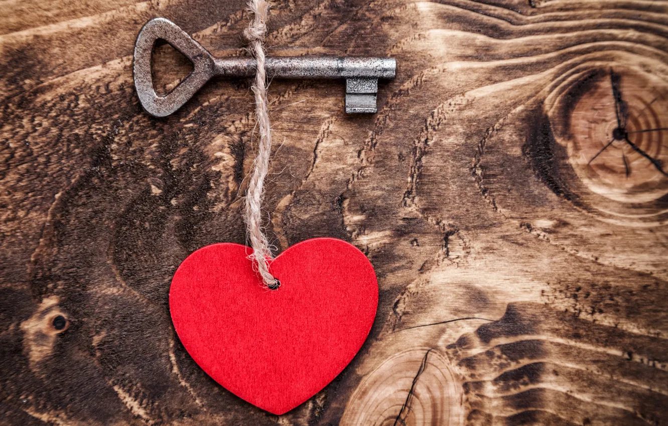 Photo wallpaper love, romance, heart, key, red, love, heart, wood