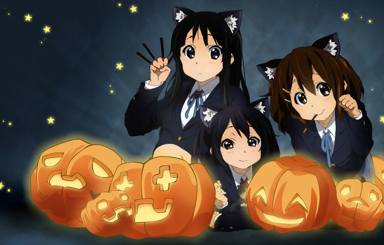 Photo wallpaper mood, anime, pumpkin, mio akiyama, k-on, hirasawa yui, nakano azusa, Halloween