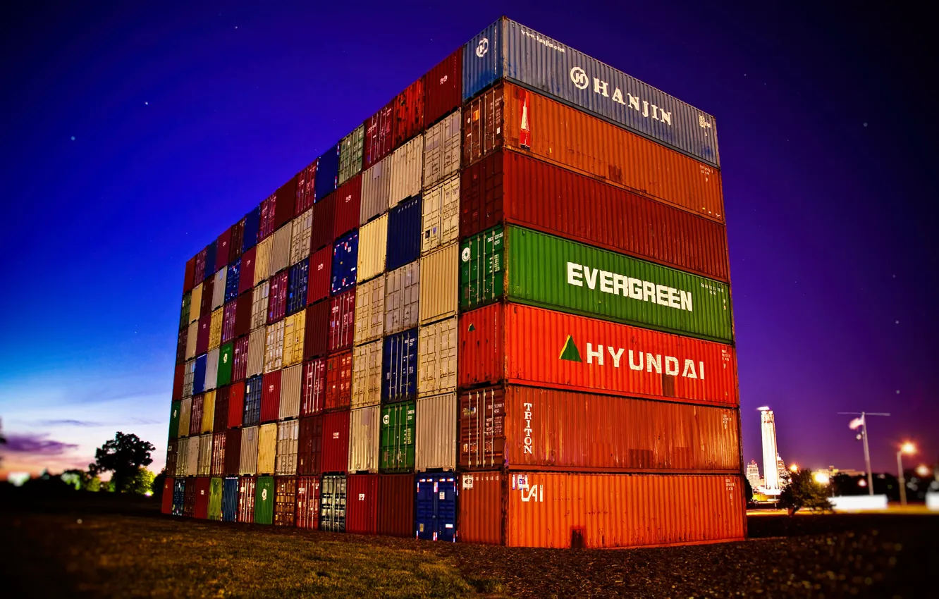 Photo wallpaper Port, Night, USA, USA, Container
