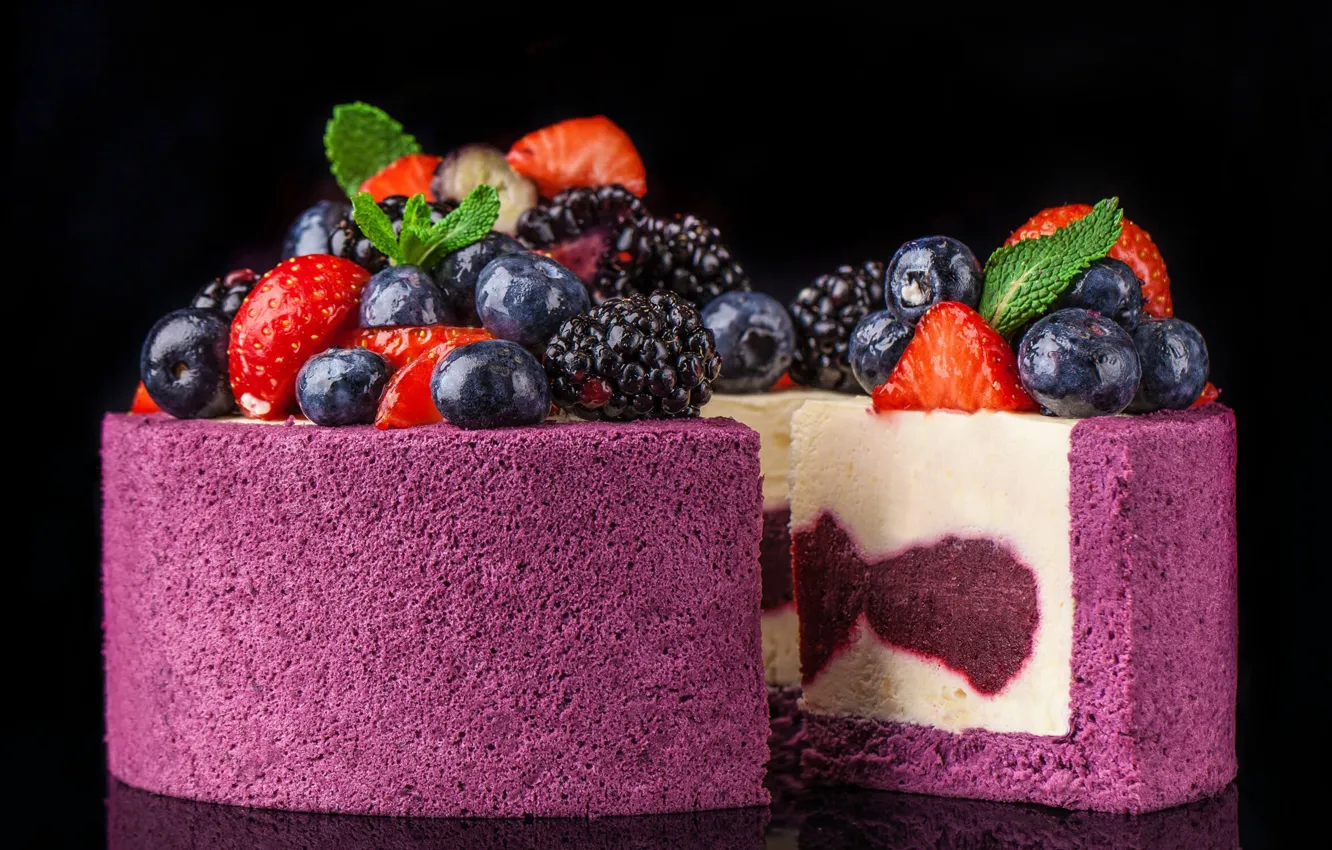 Photo wallpaper berries, strawberry, cake, BlackBerry, blueberries