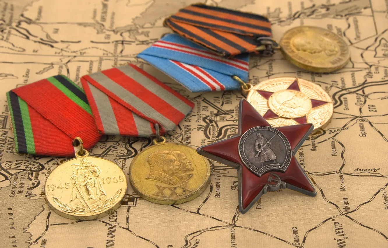 Photo wallpaper star, map, May 9, victory day, awards, medals