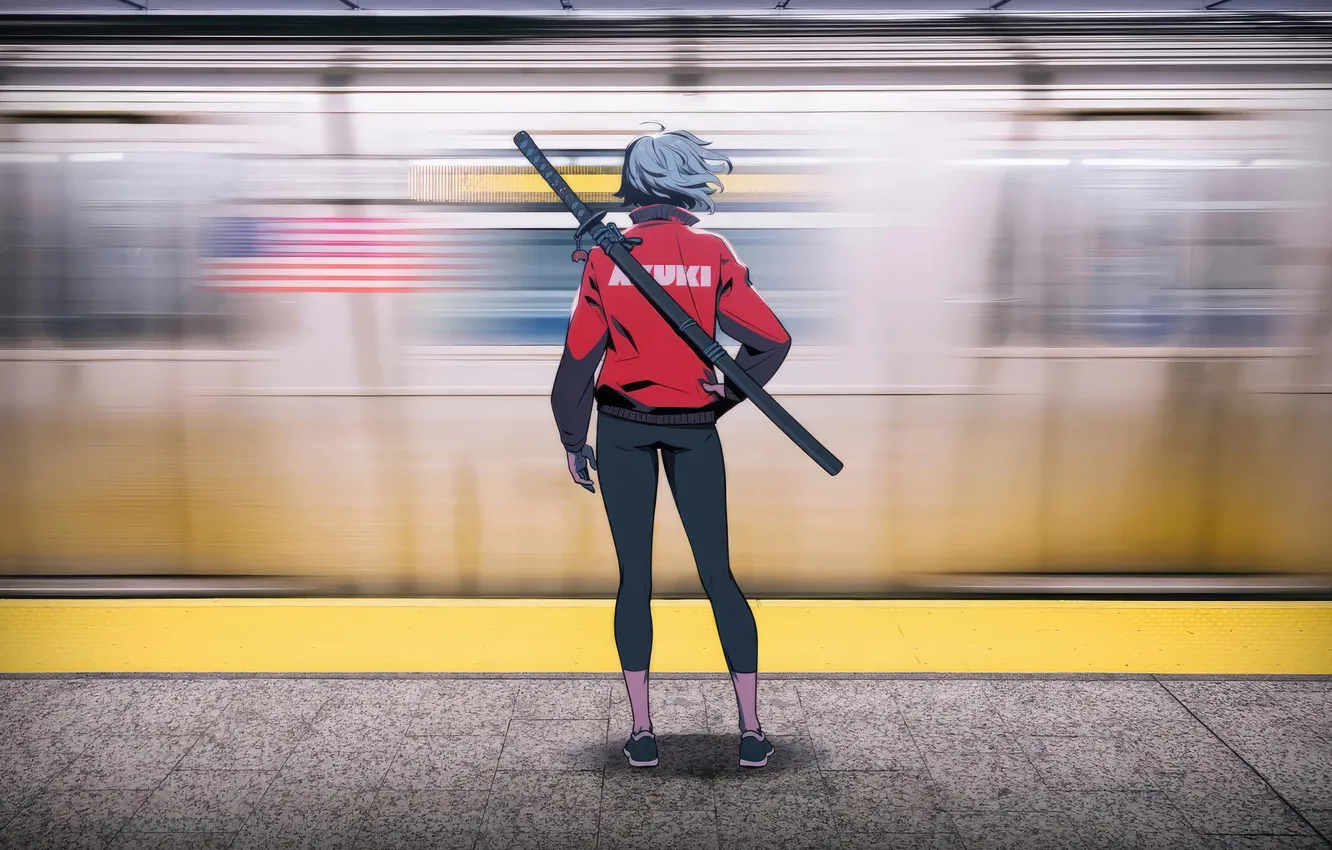 Photo wallpaper girl, sword, anime, Azuki