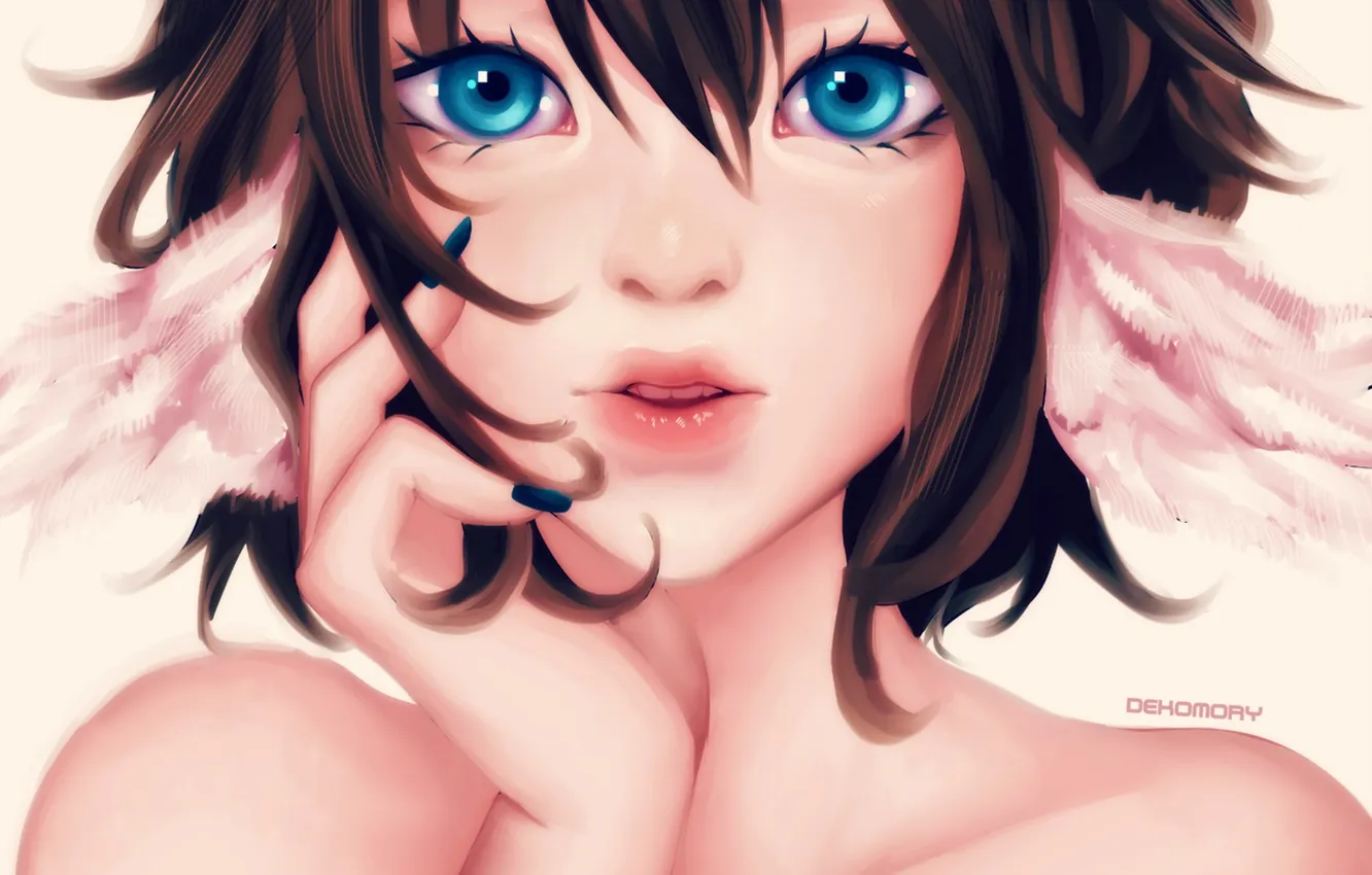 Photo wallpaper eyes, girl, face, anime, art, lips, Dekomory