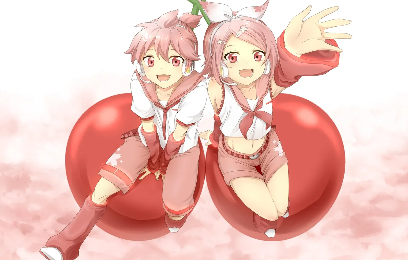 Photo wallpaper girl, cherry, headphones, Sakura, art, microphone, guy, vocaloid
