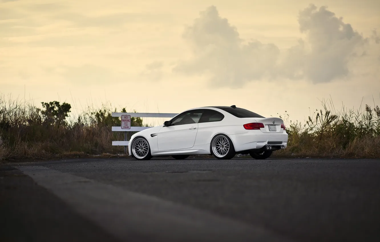 Photo wallpaper white, bmw, BMW, coupe, the fence, index, white, rear view